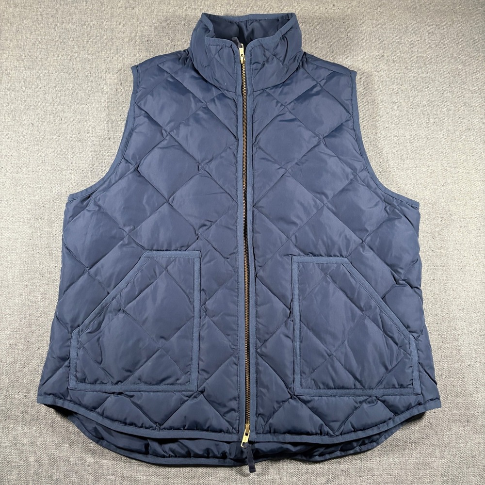 J.Crew Excursion Puffer Vest Womens XL Navy Blue Quilted Down Fill‎ Full Zip